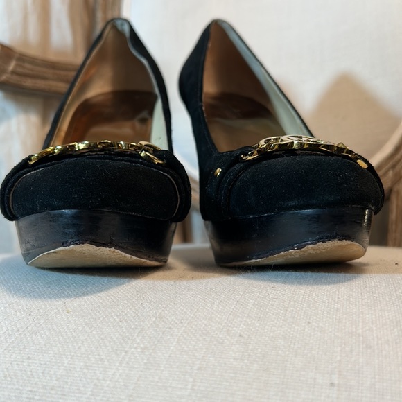 Michael Kors HAMILTON Pump Black Suede Heels Stiletto Platform MK logo Size 10 - Picture 14 of 14